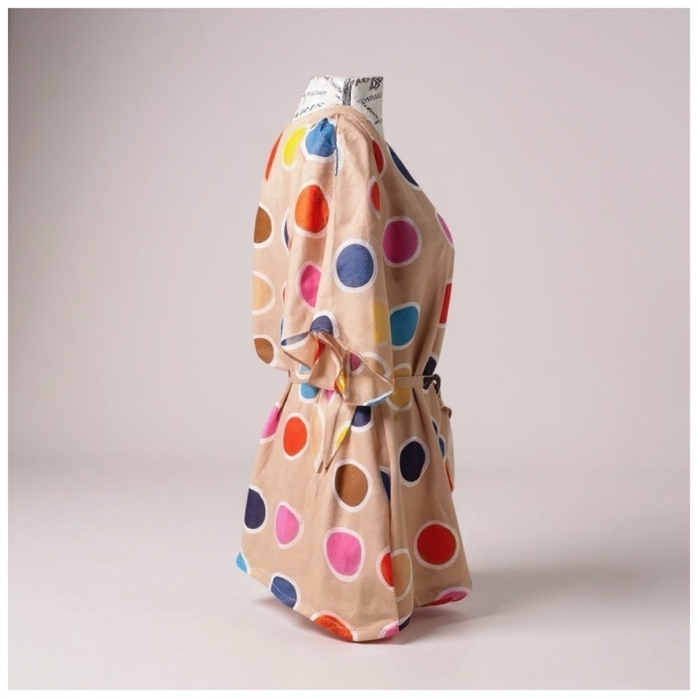 Joy Joy Women's Polka Dot Twist-Front Pleated Dress. Multi-Color. Medium - Picture 6 of 11